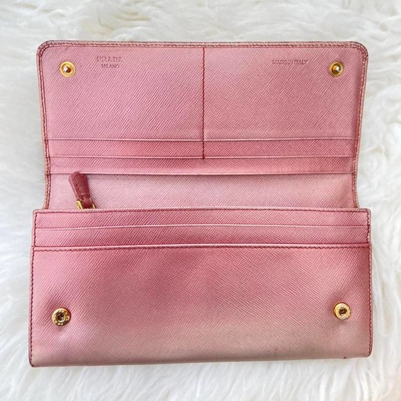 Baby Pink Authentic Metallic Prada Saffiano Wallet - Picture 3 of 4